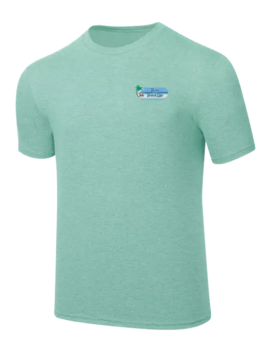 Simply Soft Heathered Sage 4.5oz  Poly/Combed Ring Spun Cotton T-Shirt w/Beach Life Logo