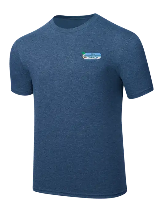Simply Soft Heathered Navy 4.5oz  Poly/Combed Ring Spun Cotton T-Shirt w/Beach Life Logo