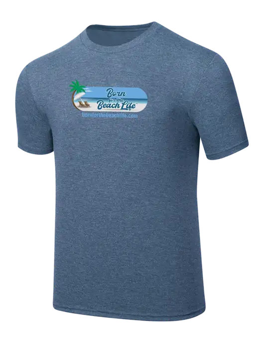 Simply Soft Light Slate Blue Heathered 4.5oz  Poly/Combed Ring Spun Cotton T-Shirt w/Beach Life Logo