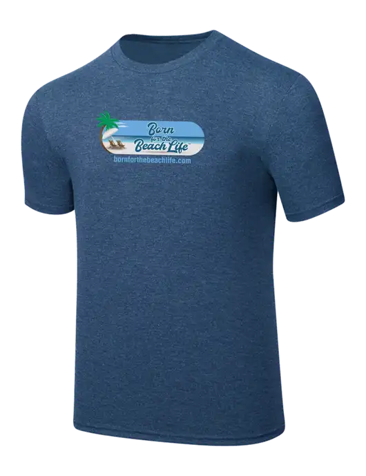Simply Soft Heathered Navy 4.5oz  Poly/Combed Ring Spun Cotton T-Shirt w/Beach Life Logo