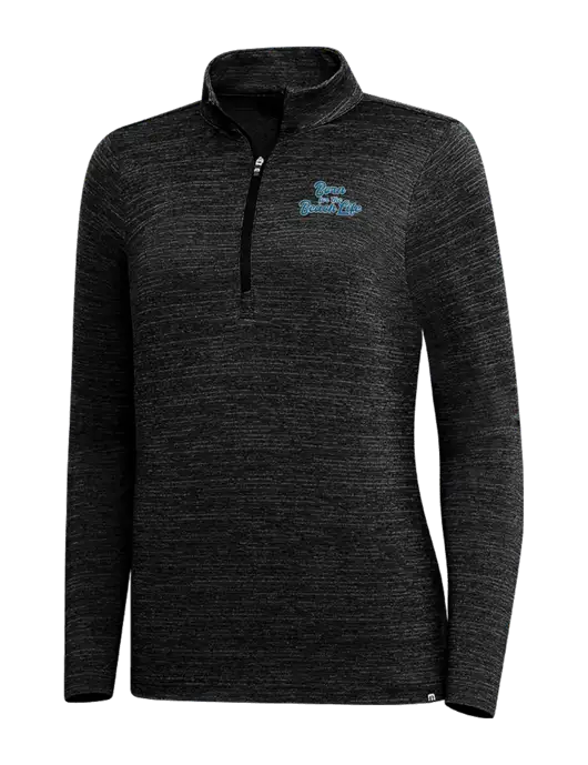 TravisMathew Black Womens Crestview 1/4 Zip w/Beach Life Text Logo