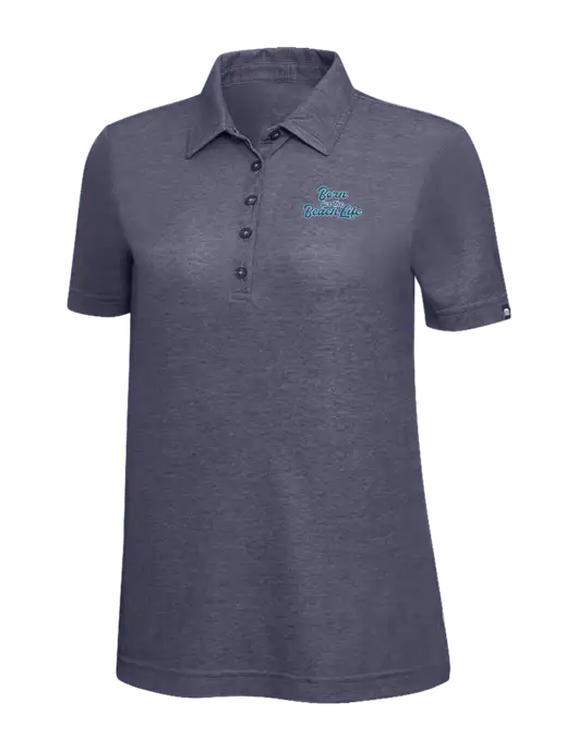 TravisMathew Navy Heather Womens Oceanside Polo w/Beach Life Text Logo