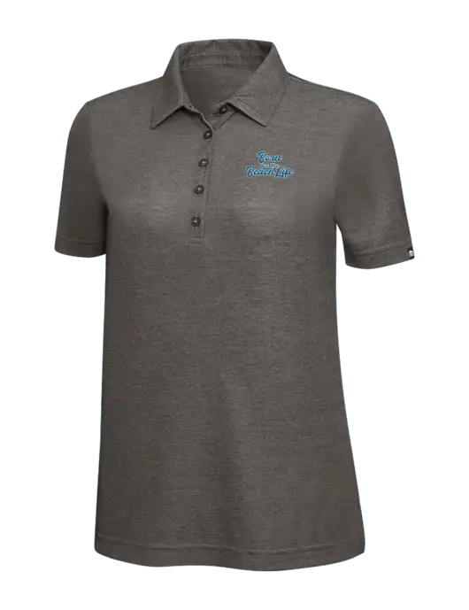TravisMathew Black Heather Womens Oceanside Polo w/Beach Life Text Logo