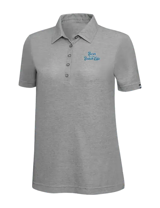 TravisMathew Grey Heather Womens Oceanside Polo w/Beach Life Text Logo