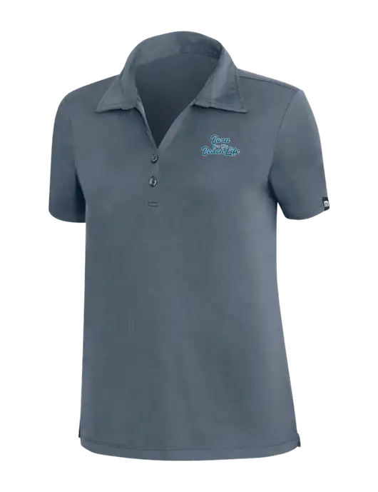 TravisMathew Dark Slate Blue Womens Coto Performance Polo w/Beach Life Text Logo