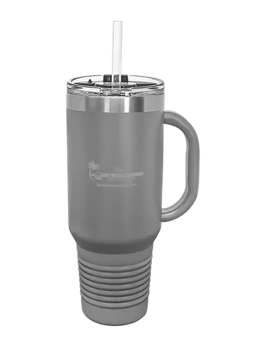 Polar Camel 40 oz. Powder Coated Vacuum Insulated Grey Travel Mug with Straw w/Beach Life Logo