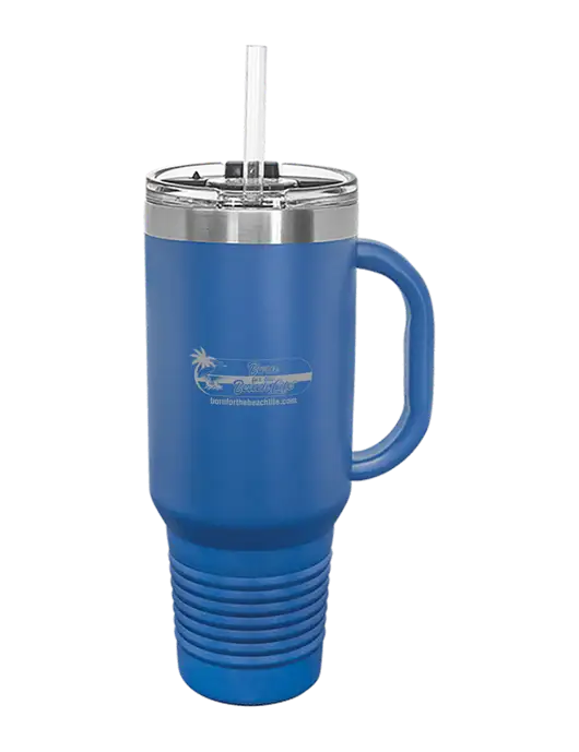 Polar Camel 40 oz. Powder Coated Vacuum Insulated Royal Travel Mug with Straw w/Beach Life Logo