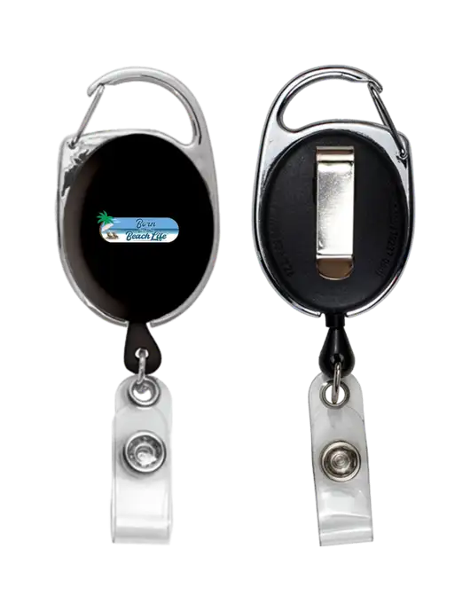 Black Carabiner Style Badge Reel and Badge Holder w/Beach Life Logo