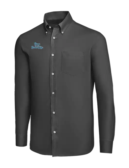 Brooks Brothers Dark Grey Wrinkle-Free Stretch Nailhead Shirt w/Beach Life Text Logo
