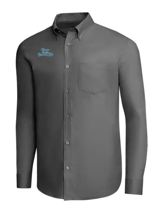 Brooks Brothers Dark Grey Wrinkle-Free Stretch Pinpoint Shirt w/Beach Life Text Logo