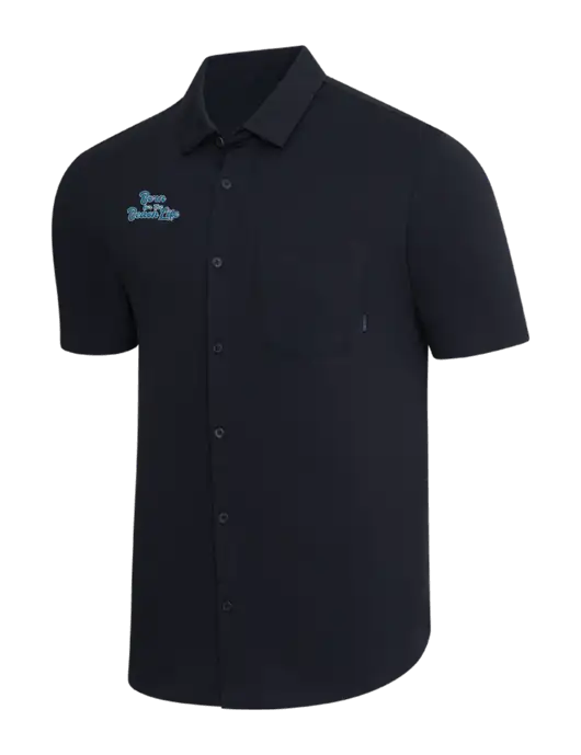 OGIO Black Extend Short Sleeve Button Up Shirt w/Beach Life Text Logo