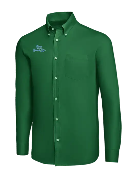 Brooks Brothers Medium Green Wrinkle-Free Stretch Nailhead Shirt w/Beach Life Text Logo