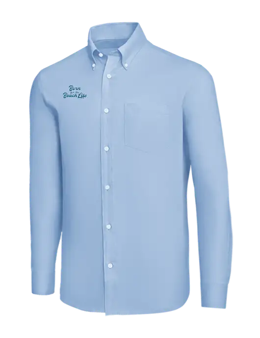 Brooks Brothers Light Blue Wrinkle-Free Stretch Nailhead Shirt w/Beach Life Text Logo