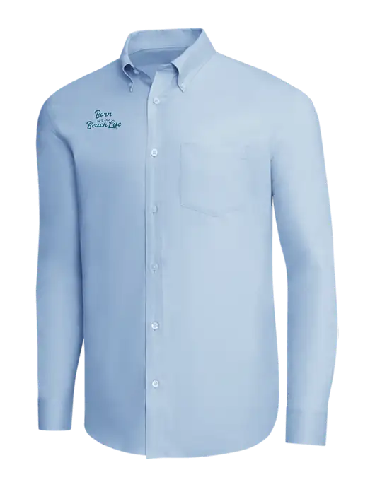 Brooks Brothers Light Blue Wrinkle-Free Stretch Pinpoint Shirt w/Beach Life Text Logo