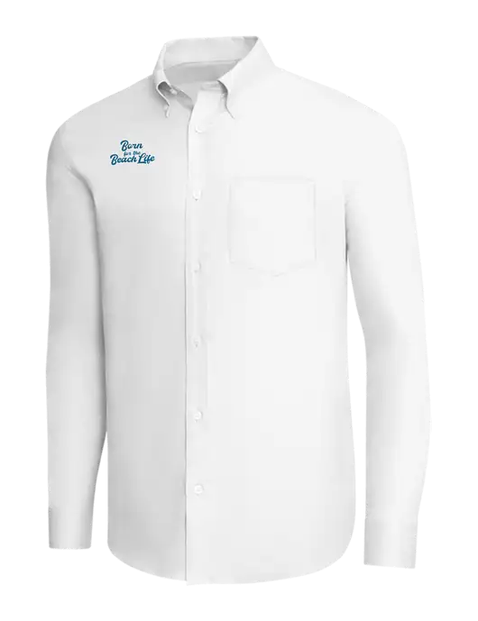 Brooks Brothers White Wrinkle-Free Stretch Pinpoint Shirt w/Beach Life Text Logo