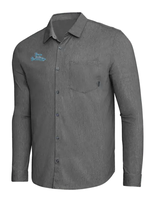 OGIO Dark Grey Heather Extend Long Sleeve Button Up Shirt w/Beach Life Text Logo