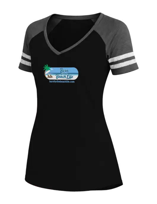 Womens Black/Charcoal Heather V-Neck Game Tee w/Beach Life Logo