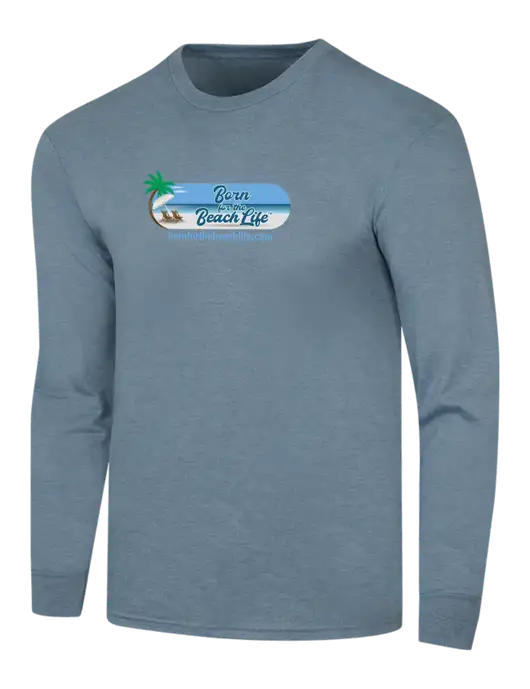 Simply Soft Long Sleeve Slate Blue Heather 4.5 oz, Poly/Combed Ring Spun Cotton T-Shirt w/Beach Life Logo