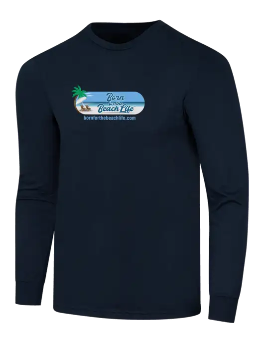 Simply Soft Long Sleeve Navy 4.5 oz, Poly/Combed Ring Spun Cotton T-Shirt w/Beach Life Logo