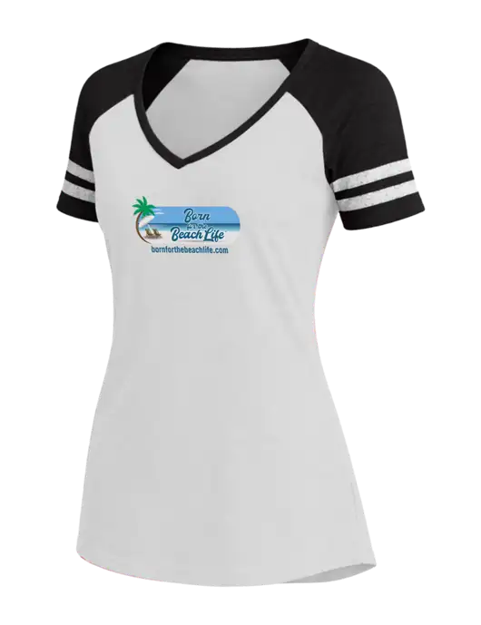 Womens White/Black V-Neck Game Tee w/Beach Life Logo