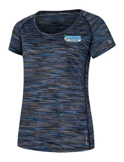 OGIO Womens Black/Royal Space Dye Verge Scoop Neck w/Beach Life Logo