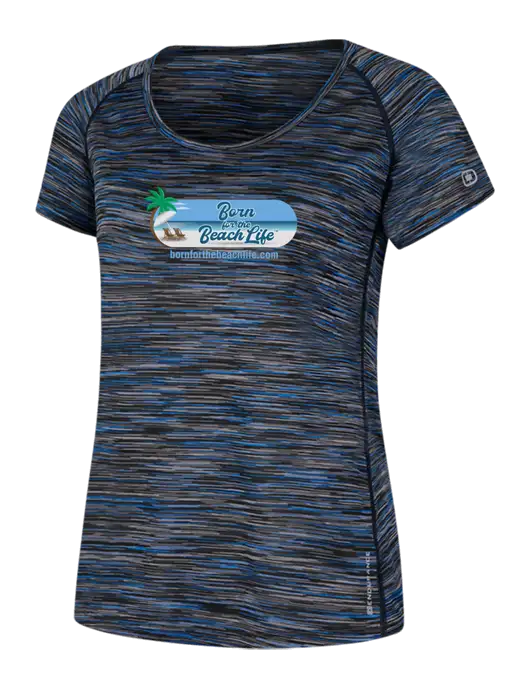 OGIO Womens Black/Royal Space Dye Verge Scoop Neck w/Beach Life Logo