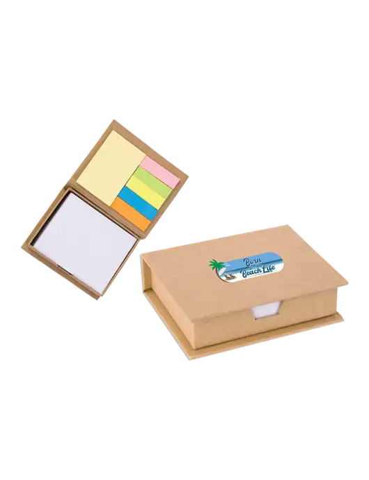 Eco-Recycled Sticky Note Memo Case, 4.56 x 3.75 w/Beach Life Logo