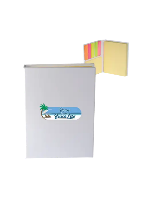 White Sticky Book Folio, 3.125 x 4.125 w/Beach Life Logo