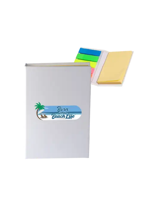 White Micro Sticky Note Pad, 2 x 3.25 w/Beach Life Logo