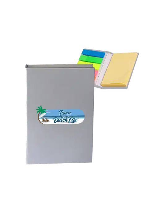 Light Medium Grey Micro Sticky Note Pad, 2 x 3.25 w/Beach Life Logo