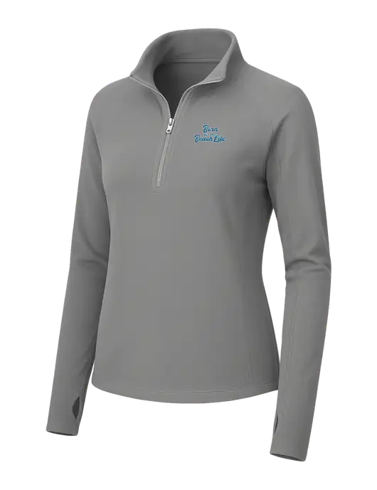 Womens Medium Grey Microfleece 1/2 Zip Pullover w/Beach Life Text Logo