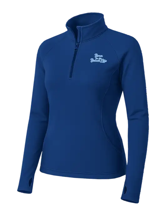 Dark Royal Womens Sport Wick Stretch 1/4 Zip Pullover w/Beach Life Text Logo