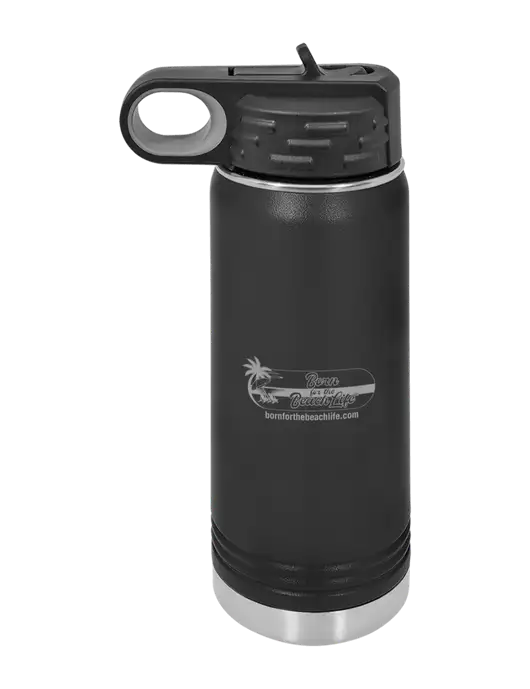 Polar Camel 20 oz Powder Coated Black Vacuum Insulated Water Bottle w/Beach Life Logo