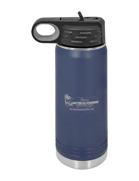 Polar Camel 20 oz Powder Coated Navy Vacuum Insulated Water Bottle w/Beach Life Logo