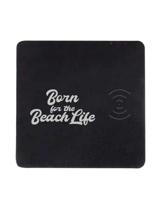 Black Laserable Leatherette Phone Charging Mat w/Beach Life Text Logo