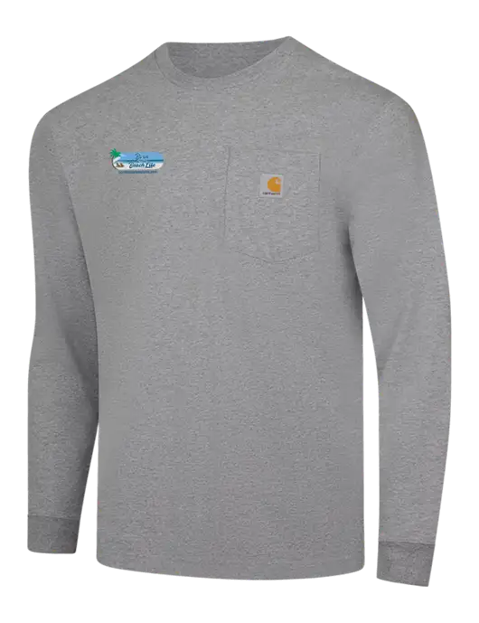 Carhartt Light Grey Heather Workwear Pocket Long Sleeve T-Shirt w/Beach Life Logo