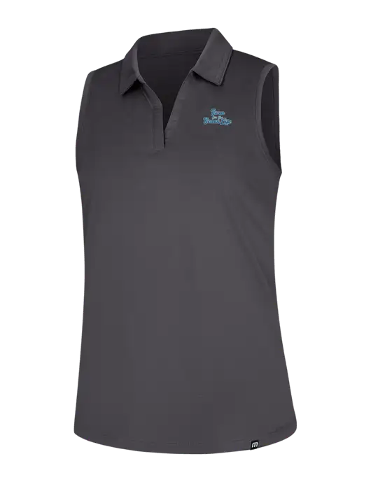 TravisMathew Womens Dark Medium Grey Coto Performance Sleeveless Polo w/Beach Life Text Logo