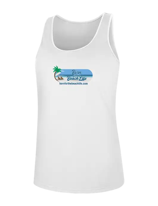 Womens White PosiCharge Competitor Racerback Tank w/Beach Life Logo