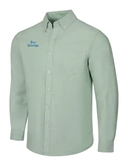 Very Light Green SuperPro Oxford Shirt w/Beach Life Text Logo