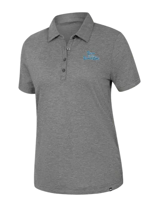 TravisMathew Womens Dark Grey Heather Sunnyvale Polo w/Beach Life Text Logo