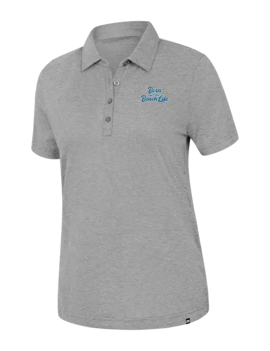 TravisMathew Womens Light Grey Heather Sunnyvale Polo w/Beach Life Text Logo