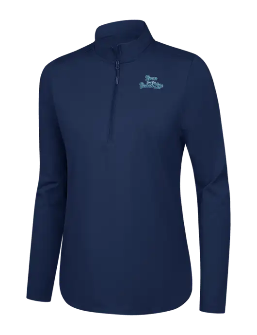  Womens Dark Navy C-FREE Double Knit 1/4-Zip w/Beach Life Text Logo