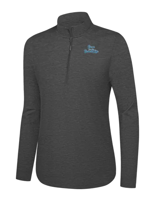  Womens Dark Grey Heather C-FREE Double Knit 1/4-Zip w/Beach Life Text Logo