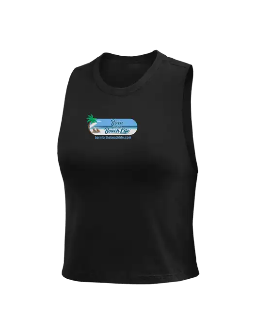 BELLA+CANVAS Womens Black Racerback Crop Tank  w/Beach Life Logo