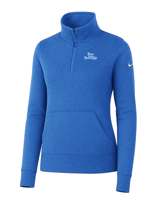 Nike Womens Light Royal Heather Club Fleece Sleeve Swoosh 1/2-Zip w/Beach Life Text Logo