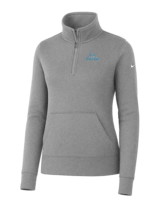 Nike Womens Light Grey Heather Club Fleece Sleeve Swoosh 1/2-Zip w/Beach Life Text Logo