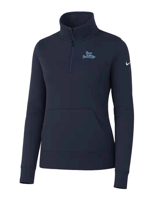 Nike Womens Dark Navy Club Fleece Sleeve Swoosh 1/2-Zip w/Beach Life Text Logo