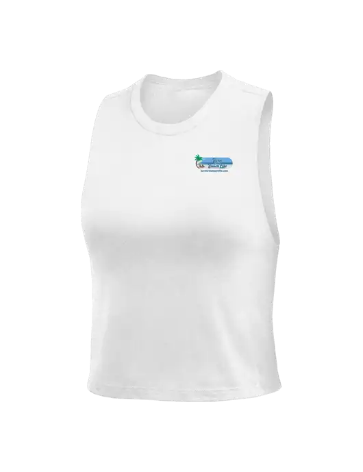 BELLA+CANVAS Womens White Racerback Crop Tank  w/Beach Life Logo