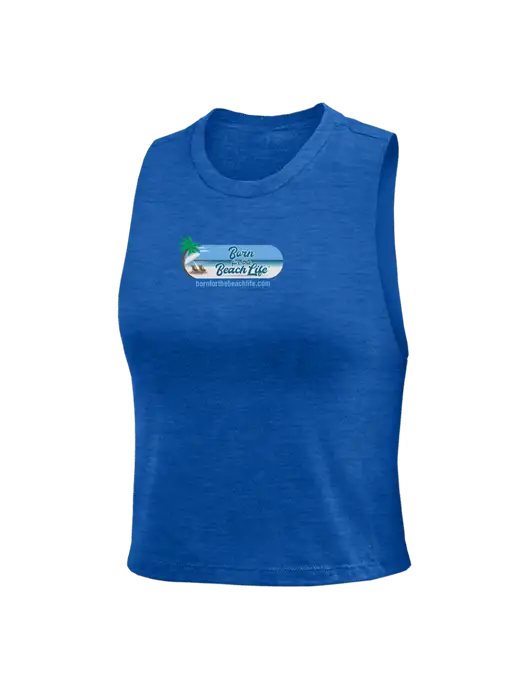 BELLA+CANVAS Womens Heather Royal Racerback Crop Tank  w/Beach Life Logo