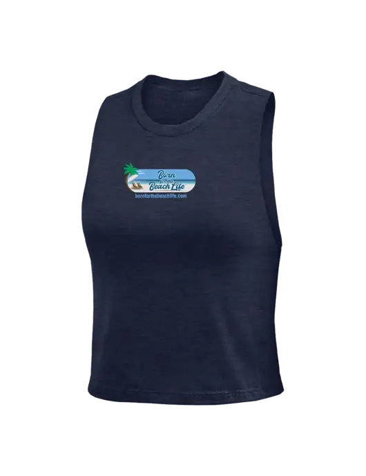 BELLA+CANVAS Womens Heather Navy Racerback Crop Tank  w/Beach Life Logo